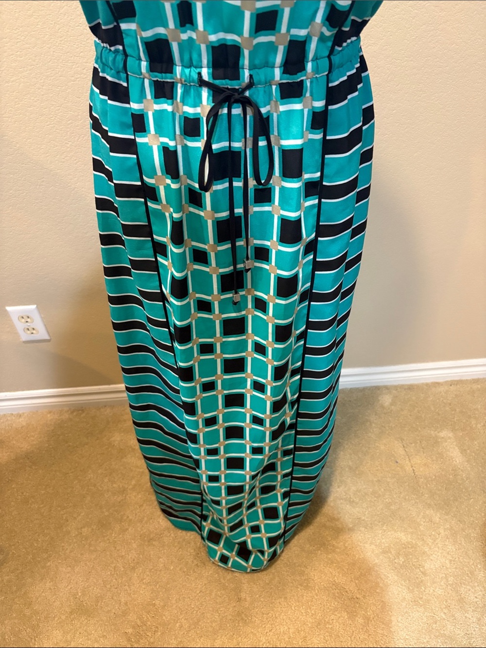 MICHAEL Michael Kors Teal and Black Geometric Print Maxi Dress - Picture 7 of 13